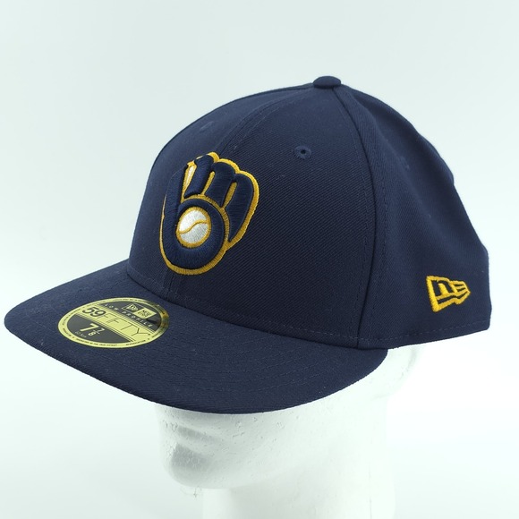 New Era Other - New Era 59Fifty Milwaukee Brewers Navy Blue Fitted‎  7 7/8 Low Profile Hat NEW